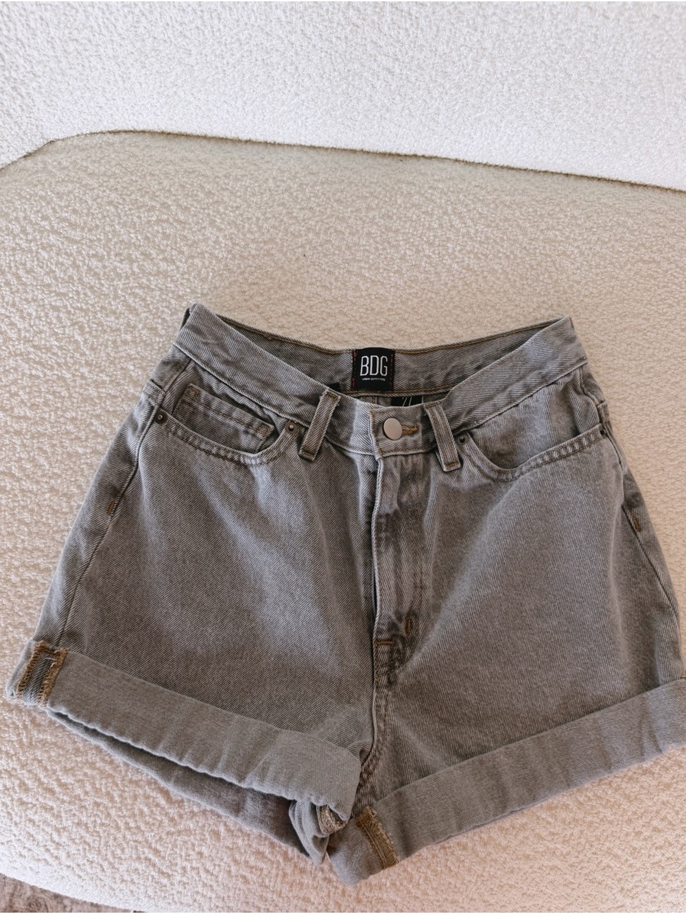 BDG Gray High-Rise Rolled Hem Denim Shorts